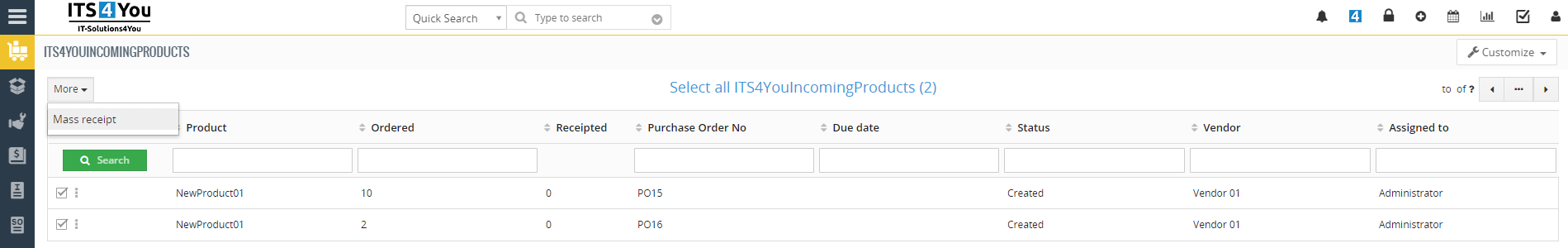 Warehouses Incoming Products